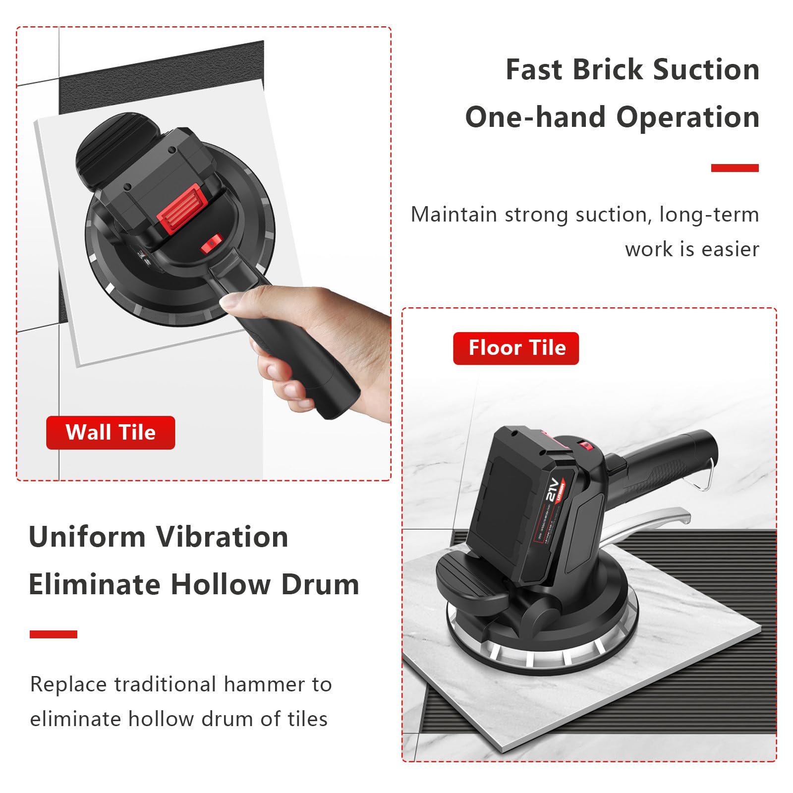 Herramientas de vibración para baldosas, máquina de vibración Manual para baldosas de 6 velocidades con Ventosa de 180 mm, máquina niveladora para instalación de baldosas, máx. 26 000 r/min