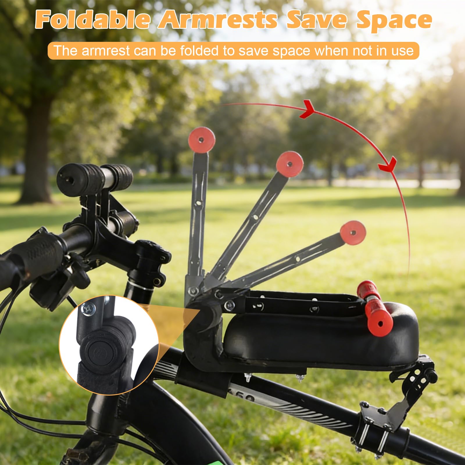 Asiento de Bicicleta para Bicicleta de Montaña,Silla de Bicicleta Delantera con Reposapiés y Asa para Niños, Ultraligero, Portátil, Plegable, Sin Montaje Herramientas