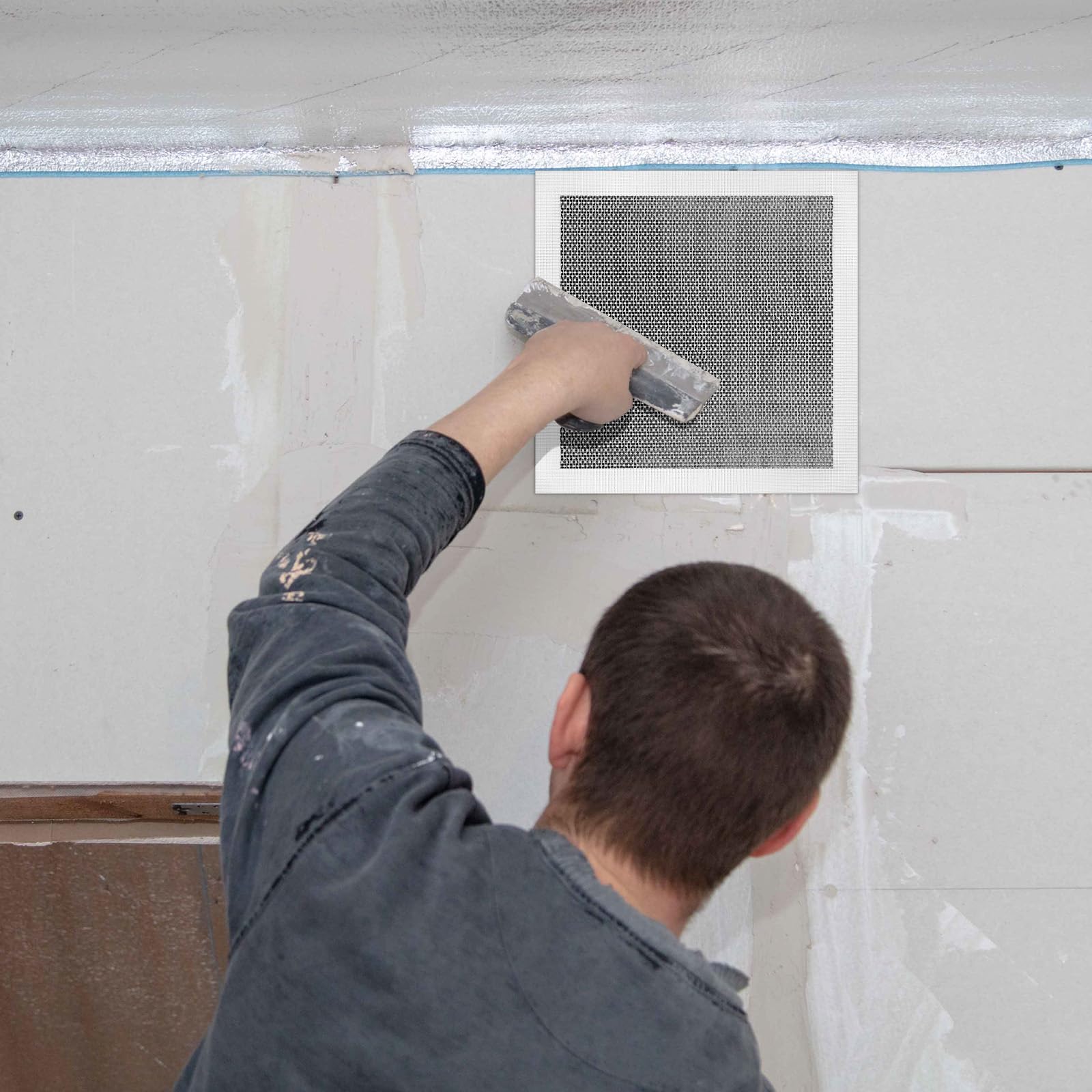 Blulu Kit di riparazione per cartongesso autoadesivo, 30 pezzi, 25,4 cm, toppe per cartongesso per fori, kit di riparazione per fori in alluminio, metallo, soffitti, pareti, strumenti per soffitto