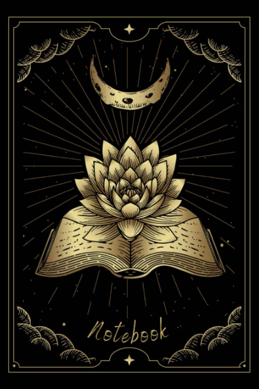 Notebook: Notebook lined - Lotus Flower - Ancient Book - Moon - Symbol - 120 pages - 6 " x 9 "