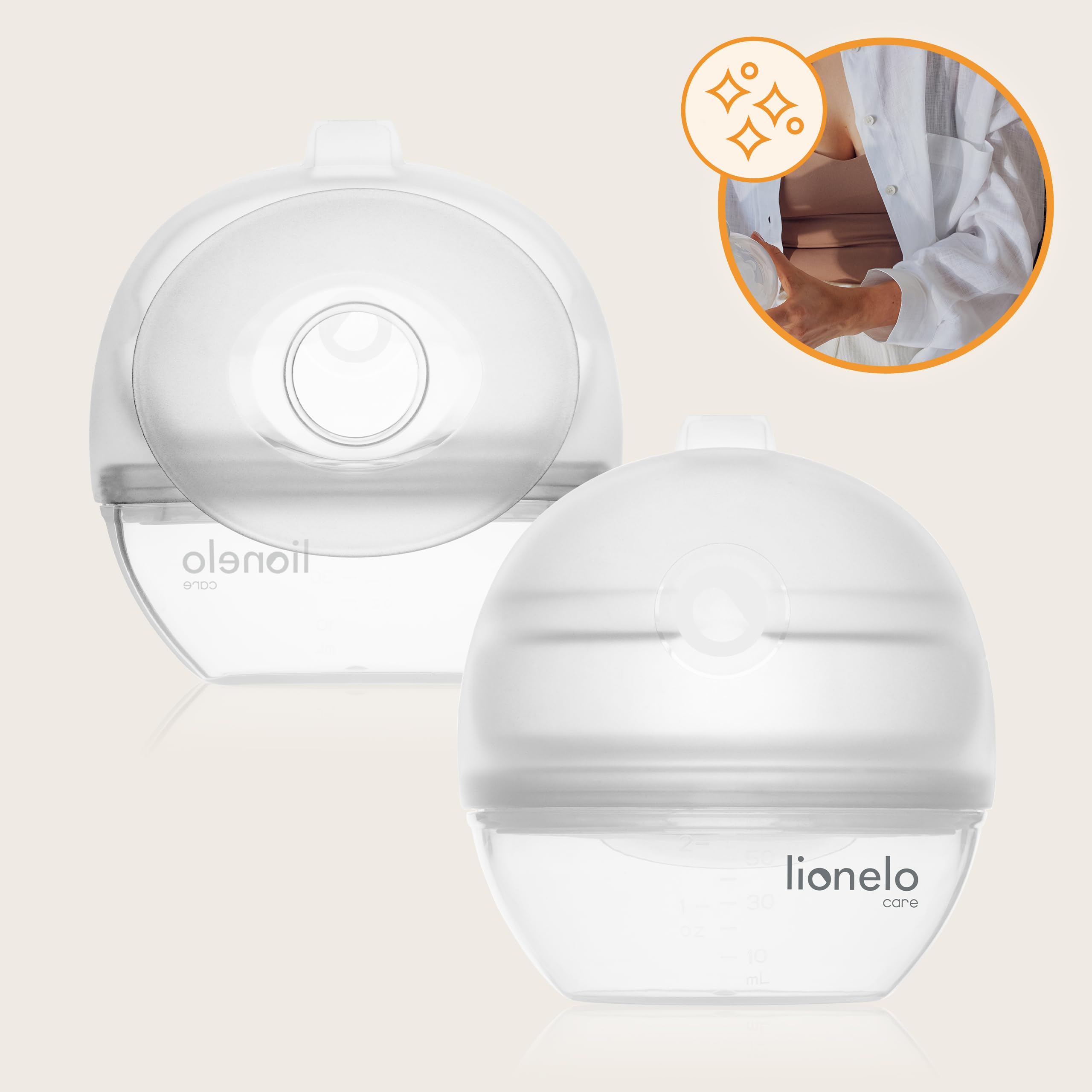 LIONELO MILKY 2W1 Kolektor Pokarmu i Silikonowy Laktator Ręczny Kolektor Mleka Odciągacz Pokarmu Bez BPA Podciśnienie 60 ML Łatwe Czyszczenie Dyskretny Wygodny