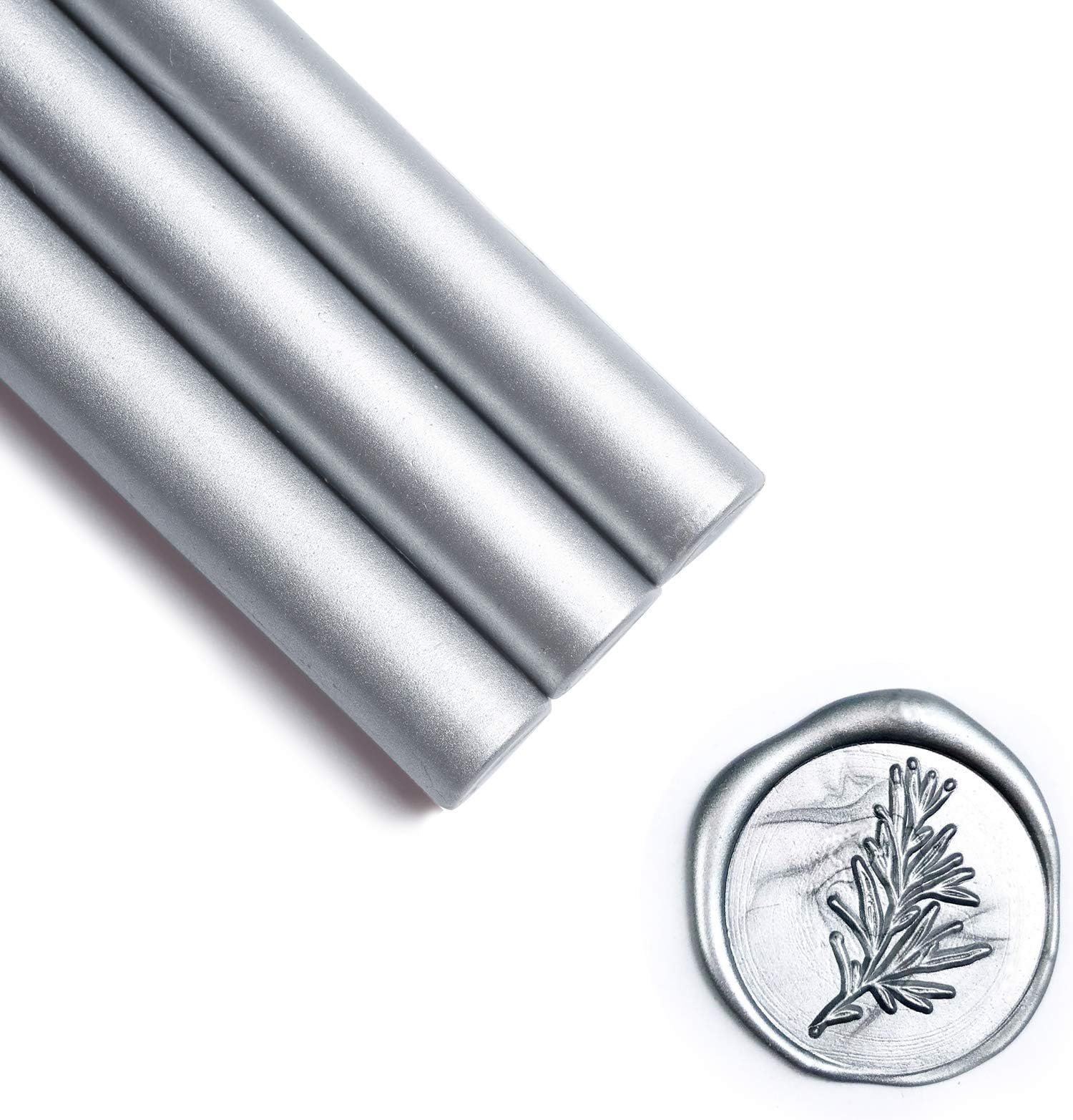 UNIQOOO Mailable Glue Gun Sealing Wax Sticks for Wax Seal Stamp - Metallic Silver, Great for Christmas Cards, Wedding Invitations, Cards Envelopes, Snail Mails, Wine Packages, Gift Ideas, Pack of 8