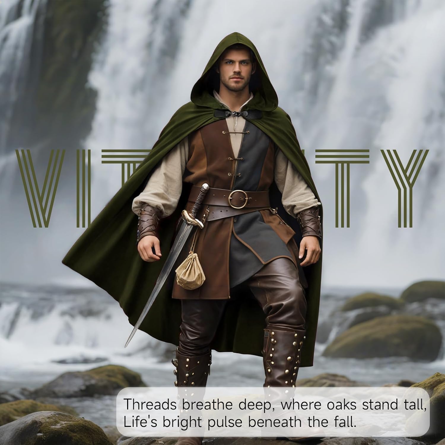 VZQI Renaissance Hooded Cloak Hobbit Halloween Medieval Costume Adult Cosplay Short Cape for Men and Women - Image 4