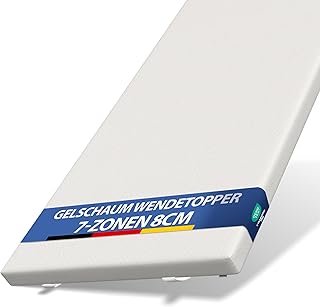 Matratzentopper 5, 6 & 8cm – 7-Zonen Memory-Schaum Matratzenauflage – Atmungsaktiv, Druckentlastend – Waschbarer Bezug, Eckgummis, Oeko-TEX (80x200 cm, 8 cm Kombi Visco/Komfortschaum H2/H3)
