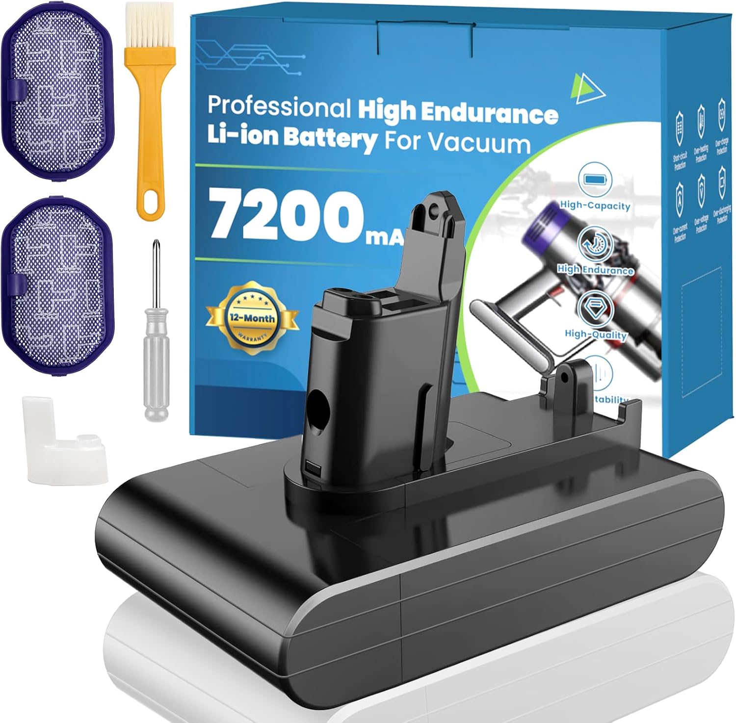 Upgraded 7200mAh DC44 Type-B Battery Replacement Compatible for Dyson DC30 DC31 DC34 DC35 DC44 DC45 DC56 DC57 917083 Type B Handheld Vacuum Cleaner with 2pc Filters (Not Fit All Type A Series)