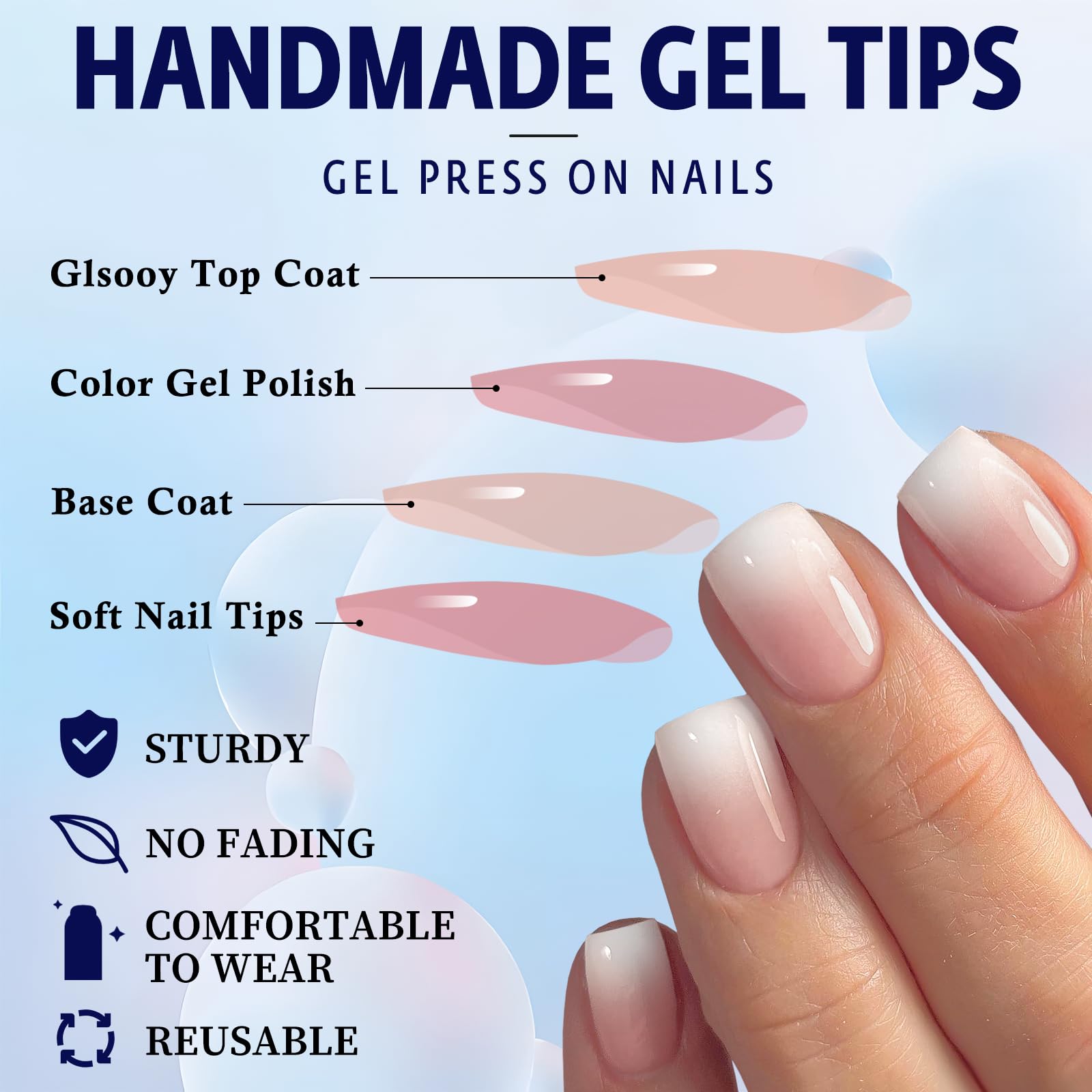 Bellelfin Ombre Press on Nails, Square Nude Short Nails Press ons Glossy Gradient False Nails Full Cover Acrylic Ombre Nails Press on for Women Girls, 240Pcs