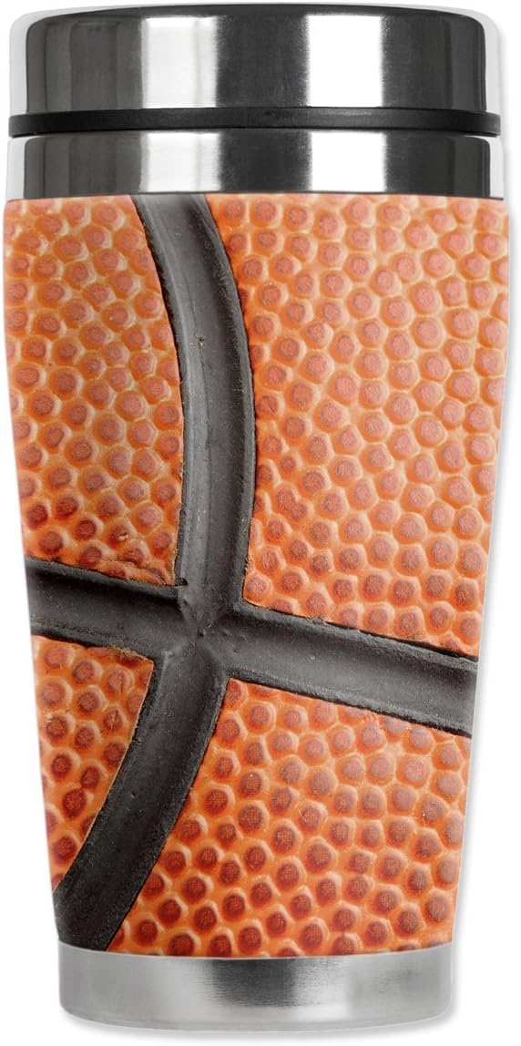 Mugzie Basketball Close-Up Travel Mug with Insulated Wetsuit Cover, 16 oz, Orange