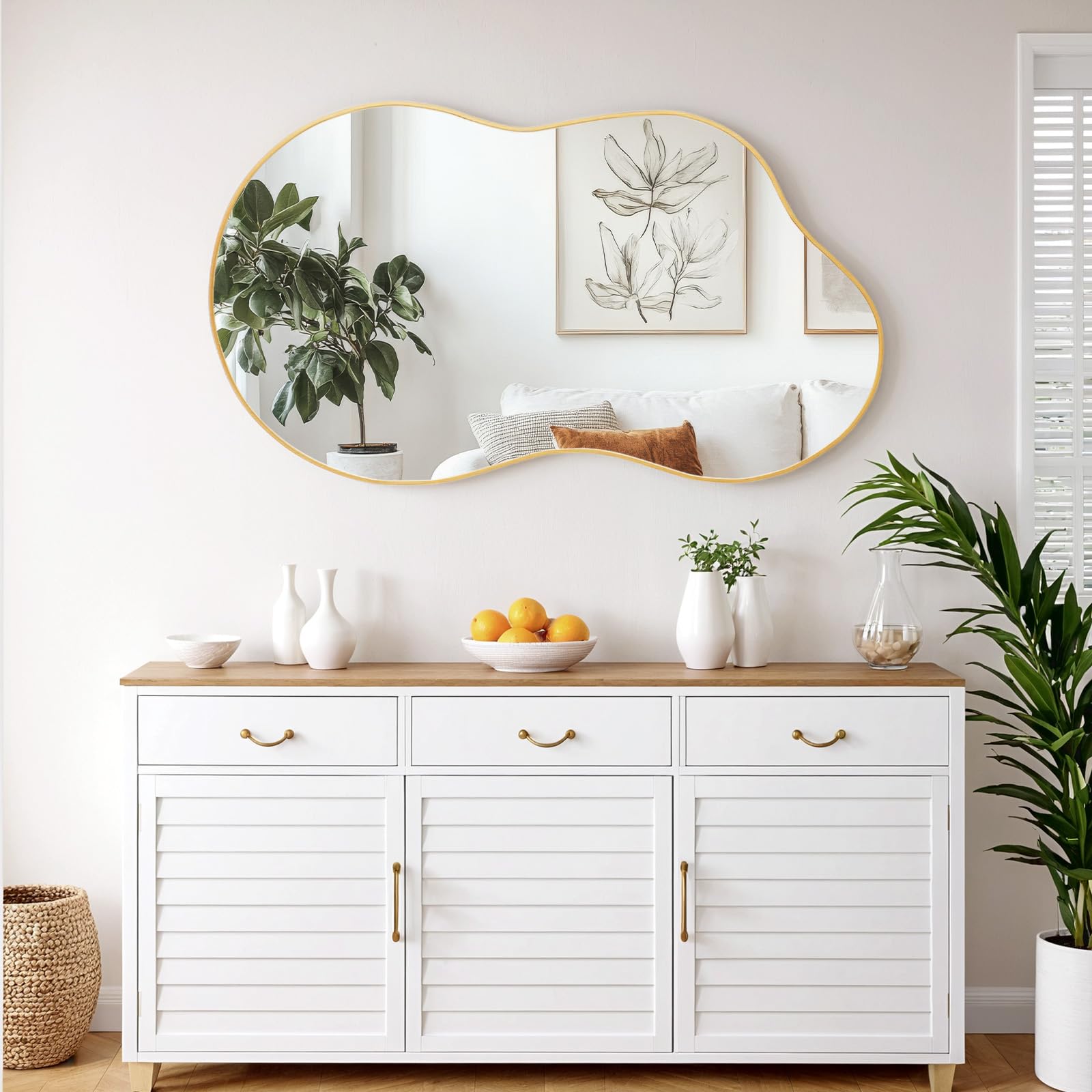 Clevich Specchio asimmetrico 66 x 116 cm, Specchio da Parete Decorativo Con Cornice InAlluminio, sottile design moderno, per Soggiorno, Ingresso, Camera da Letto, Corridoio Specchio da Appendere