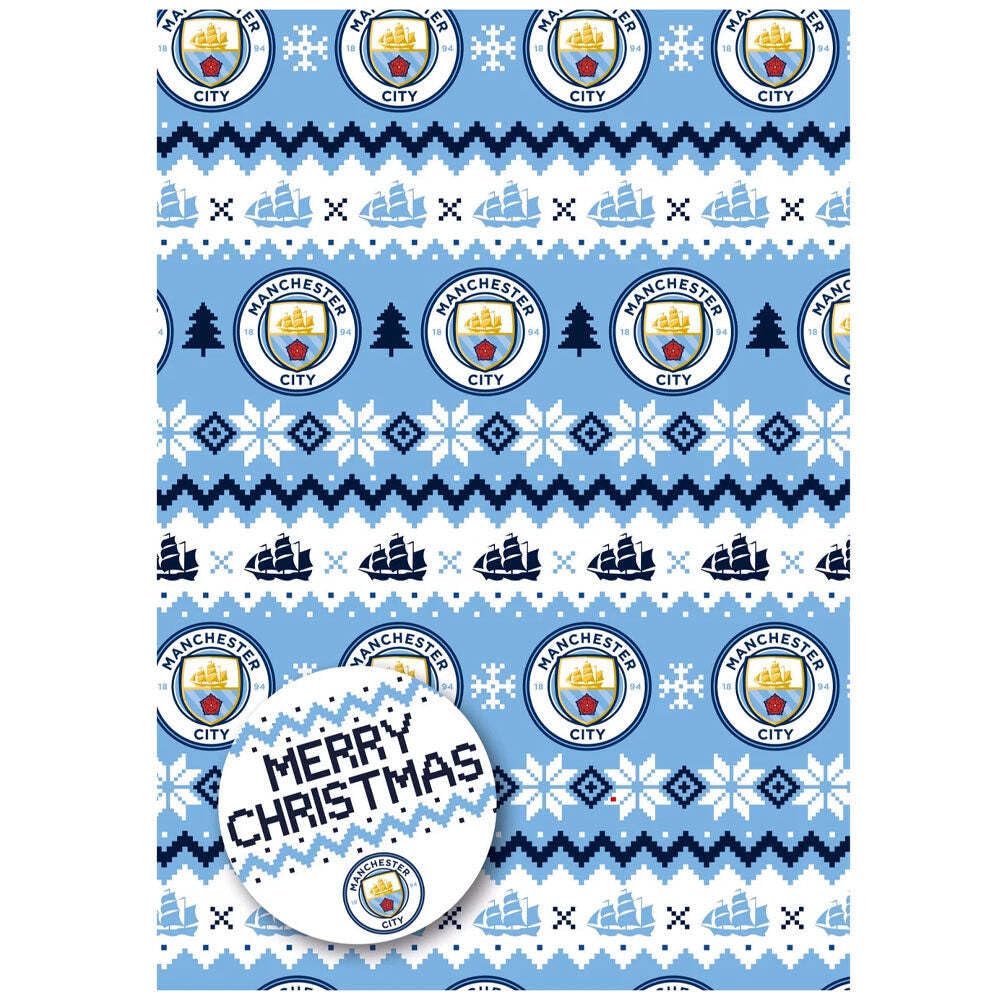 Manchester City FC Christmas 2 Sheets & 2 Tags Gift Wrap