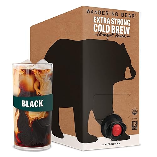Wandering Bear - Café negro orgánico extra fuerte preparado en frío y listo para servir de la caja, 96 onzas líquidas, fino, sin azúcar, estable en