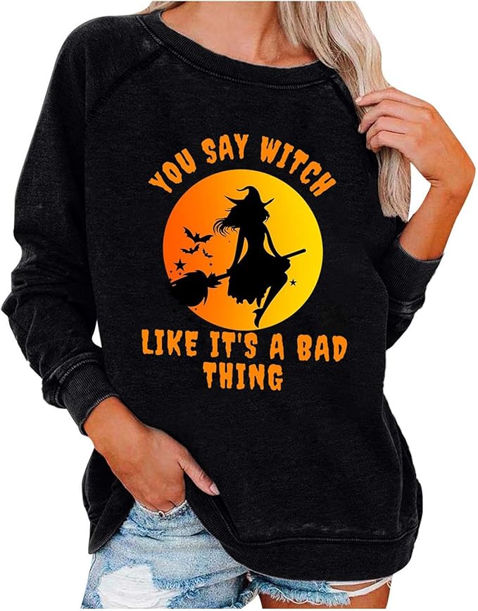 BXJX Halloween Sweatshirts for Women Witch Graphic Plus