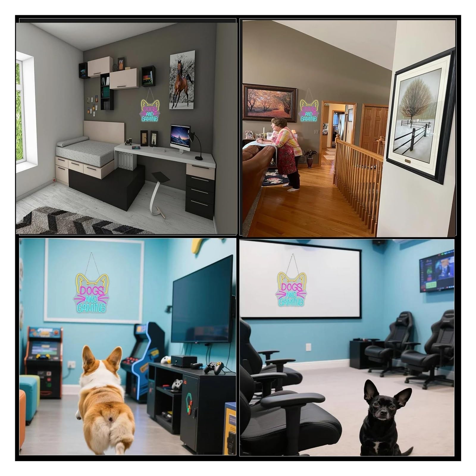 Wiszące neony artystyczne Dogs And Gaming Neonowe Światło LED Zasilane Przez USB Do Sklepu Z Artykułami Dla Zwierząt Sklep Pokój Gier Sypialnia Salon Dekoracja Ścienna 32cmx36.5cm