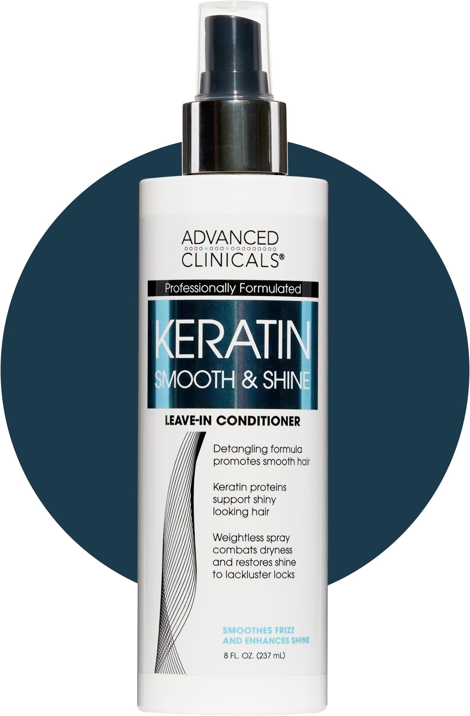 Advanced Clinicals Keratin Detangler Spray. Detangling Hair Spray for Strong, Shiny Hair. Lightweight, Leave-in Conditioner with Amino Acids, Vitamin B5, Olive Oil Softens and Nourishes Hair, 8 Fl Oz