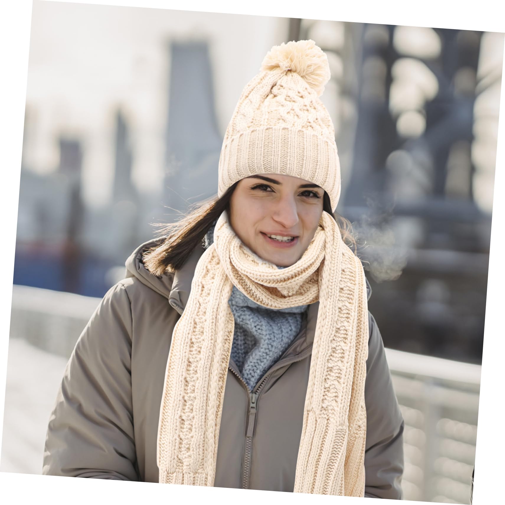 minkissy Conjunto Invierno Gorro Bufanda Guantes Cálidos de Lana Beige para Mujer y Hombre 1 Set