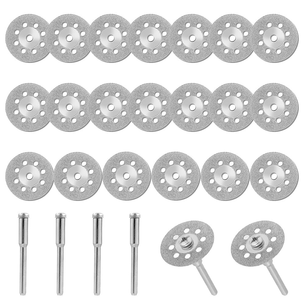 24 PCS Diamond Cutting Wheel 22mm Diamond Cutting Discs Mini Cut off Discs with 3mm Mandrel for Metal Glass Ceramics Porcelain Gem Stones Jade Marble Tile Wood