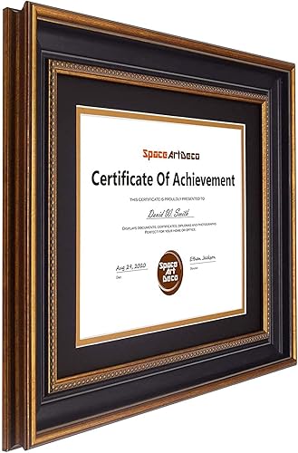 Miniatura 2 de Space Art Deco, Marco de diploma de 11 x 14 pulgadas con paspartú doble negro sobre dorado para colgar certificados y documentos de 8.5 x 11