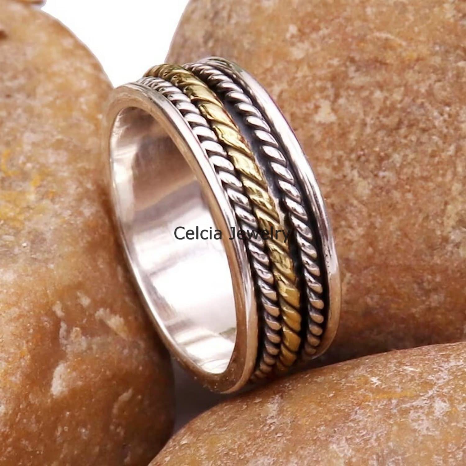 Anillo giratorio de plata de ley 925 auténtica para hombres y mujeres, regalos de cumpleaños para mamá y papá, anillo meditación para la ansiedad, anillo antiestrés, anillo dos tonos