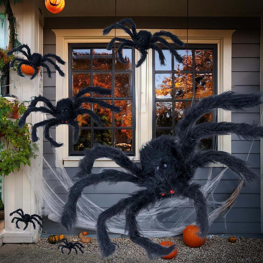 FIESTAS GUIRCA | Giant Black Spider (49.2 in) - Halloween Decoration for Horror Parties and Themed Animal and Insect Celebrations - Ideal for Spooky Environments and Scary Scenes - Black