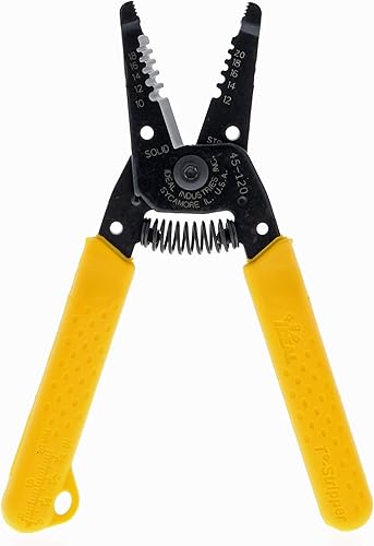 IDEAL - Pelacables eléctricos 45-120 T-5 T-5 - 10-20 AWG, pelacables amarillo con agujeros de bucle, nariz de alicates, apertura automática con