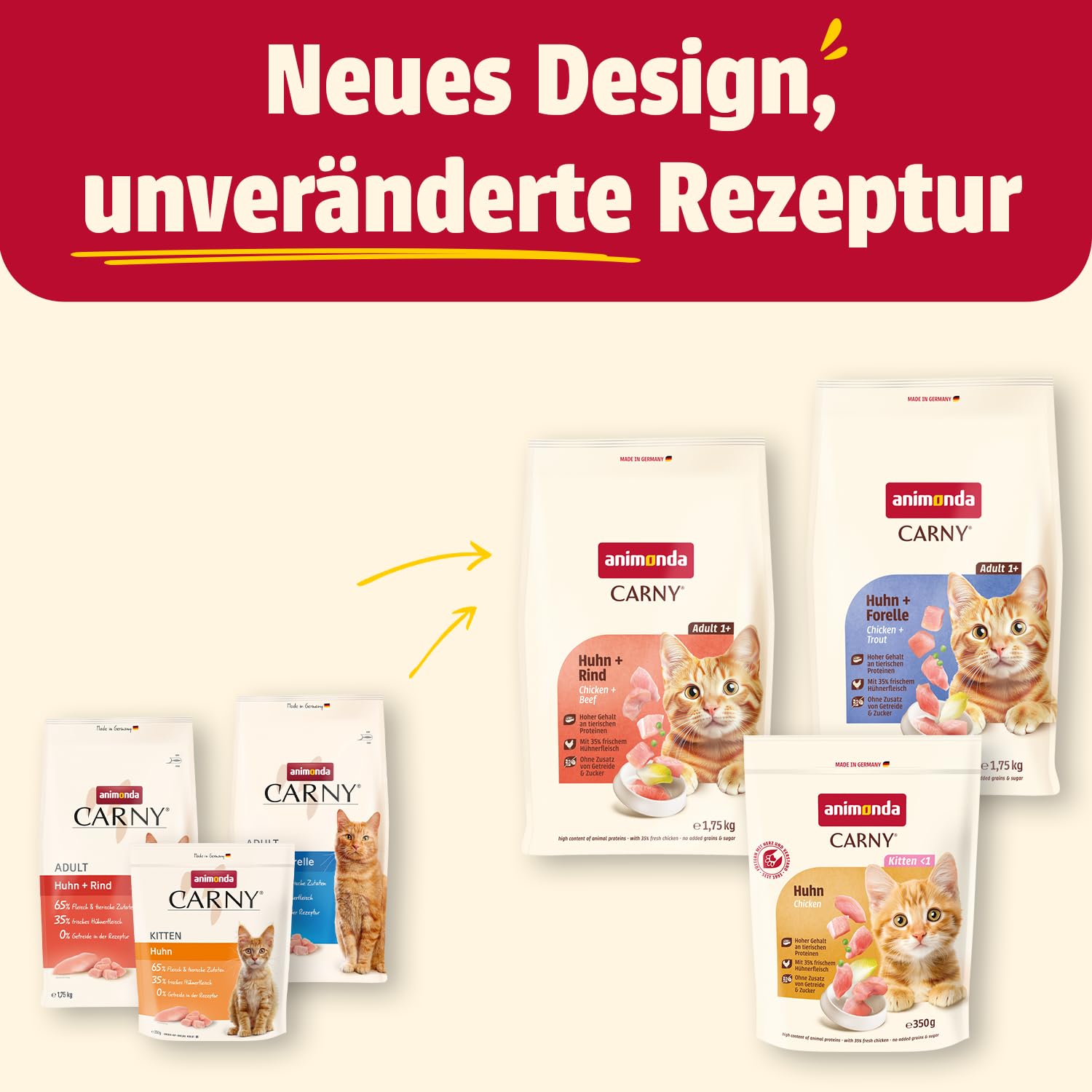animonda Carny Katzen Trockenfutter Huhn + Rind (1 x 350 g), Trockenfutter für ausgewachsene Katzen, Katzenfutter ohne Getreide und Zucker… – Ansicht 2