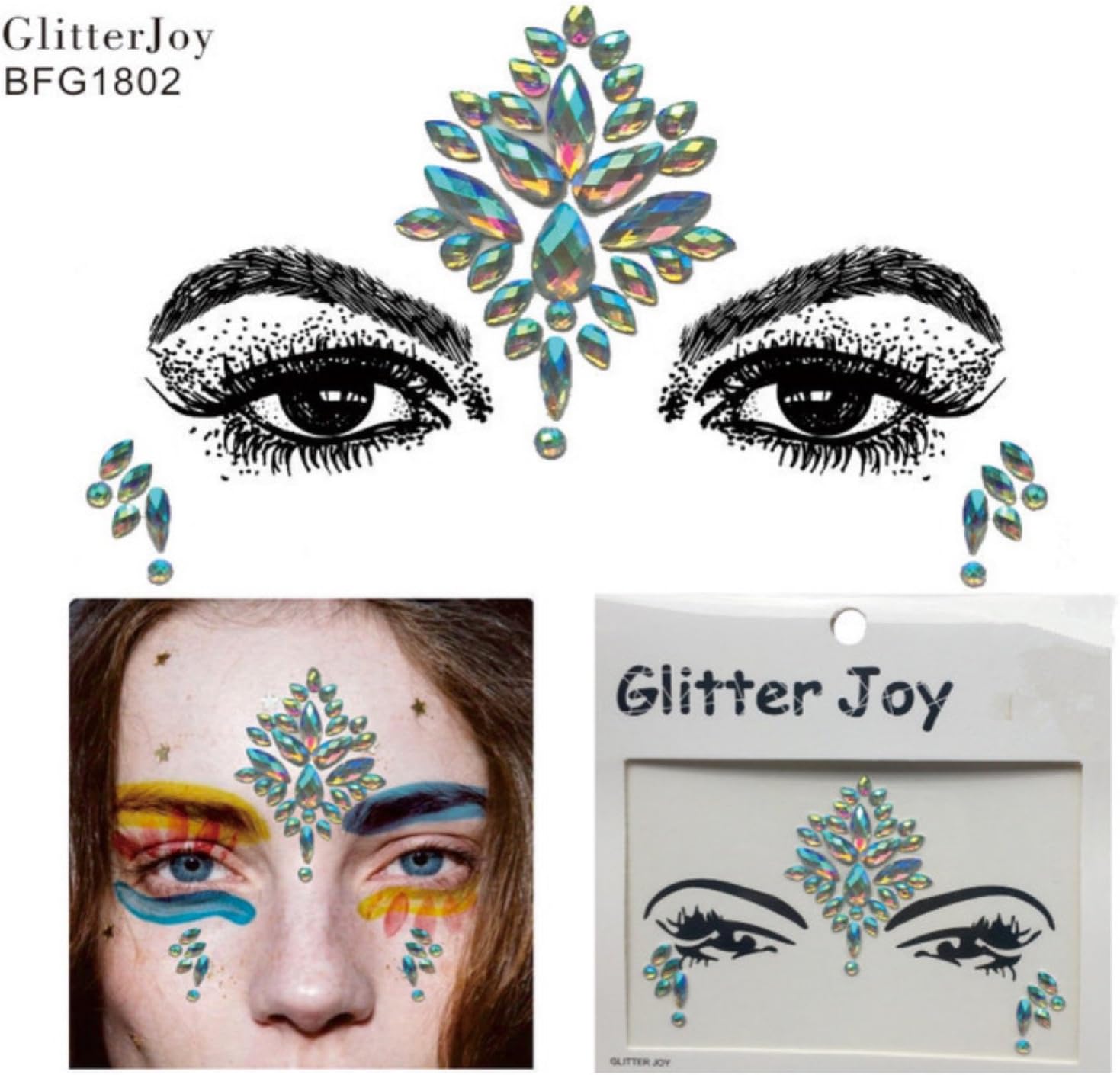 Glitter Joy Face Gems Temporary Tattoo - Jewel Diamante Bindi Fusion Headpiece - Body Jewellery Art (Glitter Joy Face Jewels GJ 39)