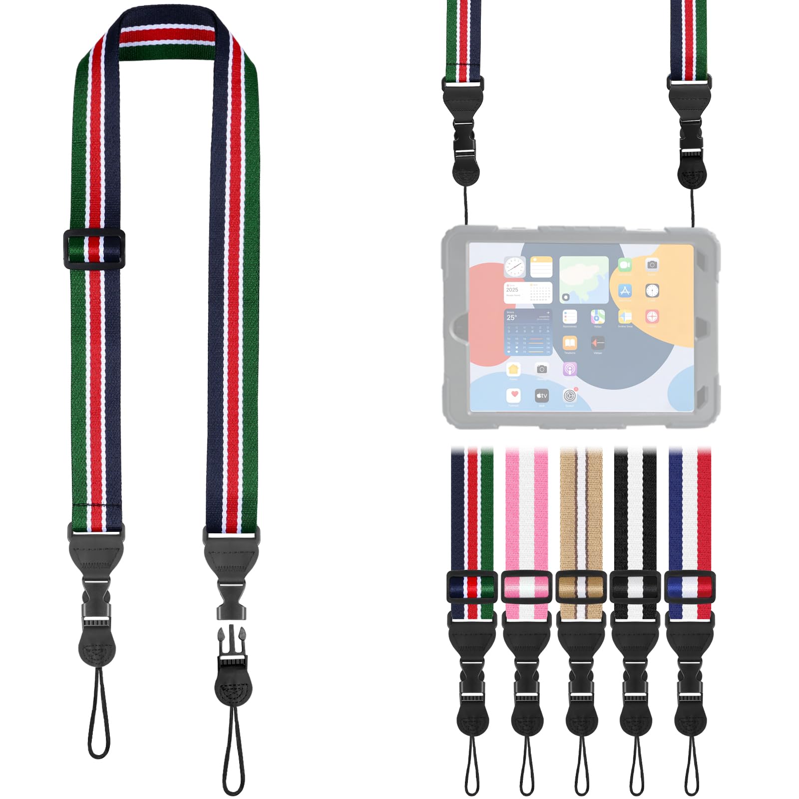 FIEIL Adjustable Shoulder Strap, Comfortable for Camera Neck Lanyard iPad Strap iPad Strap for iPad, Camera, Binocular, Crossbody, Tablet, Laptop, Binocular(Red, White &amp; Green Black A94)