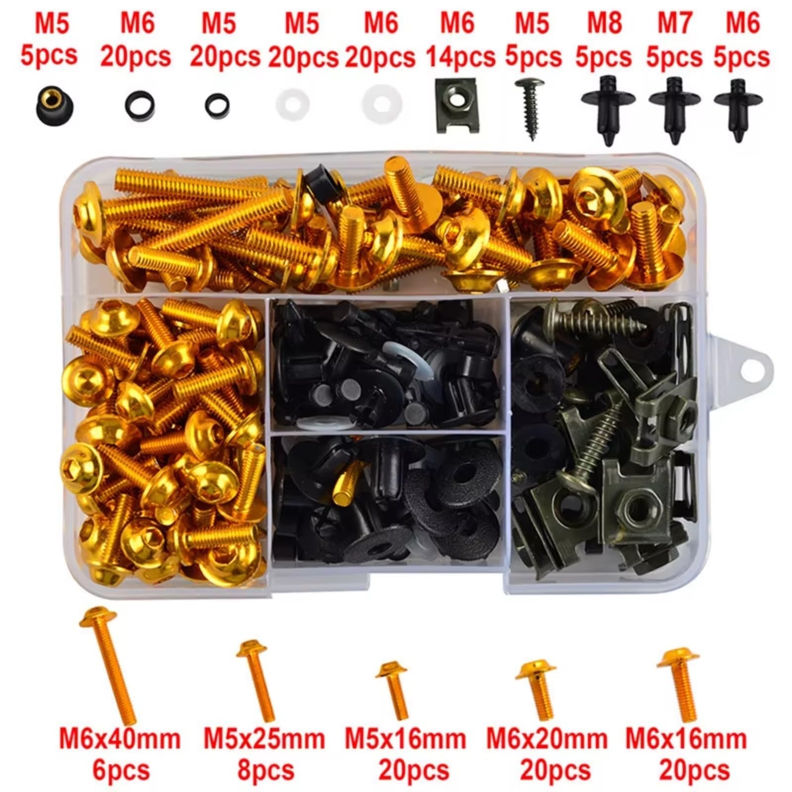 Dadi Bulloni Viti Moto Compatibile Con Per NINJA Per H2SX SE Per SX Per ER6F Per ER6N Per ER Per 6N 6F 195PCS Moto Carenatura Bulloni Viti Kit Dado Clip(Yellow)