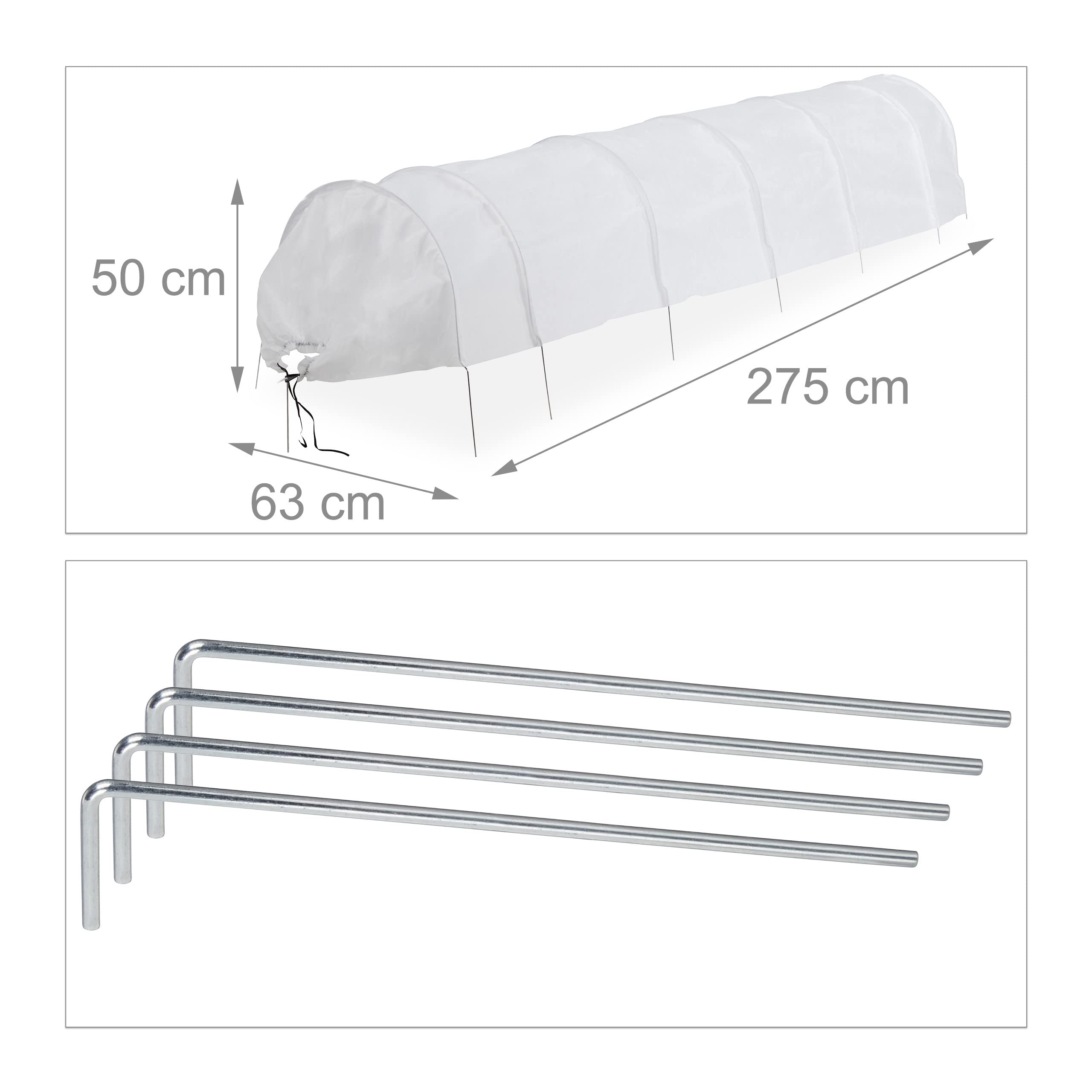 Relaxdays Pack 2 Invernaderos Túnel con Arcos, Protección para Huertos, 3,4 m Largo, contra Parásitos y Pájaros, Blanco