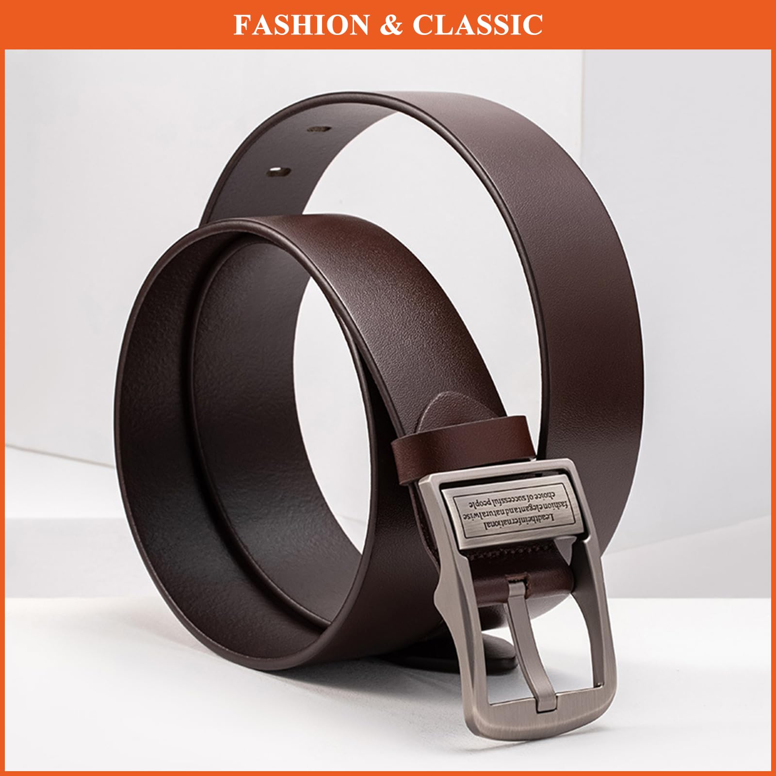 BAYINDA Men's Fashion Belts Business Classic Belt Genuine Leather Adjustable Waist Strap for Jeans Suits Uniform (B/Brown,Fit Waist Size 43
