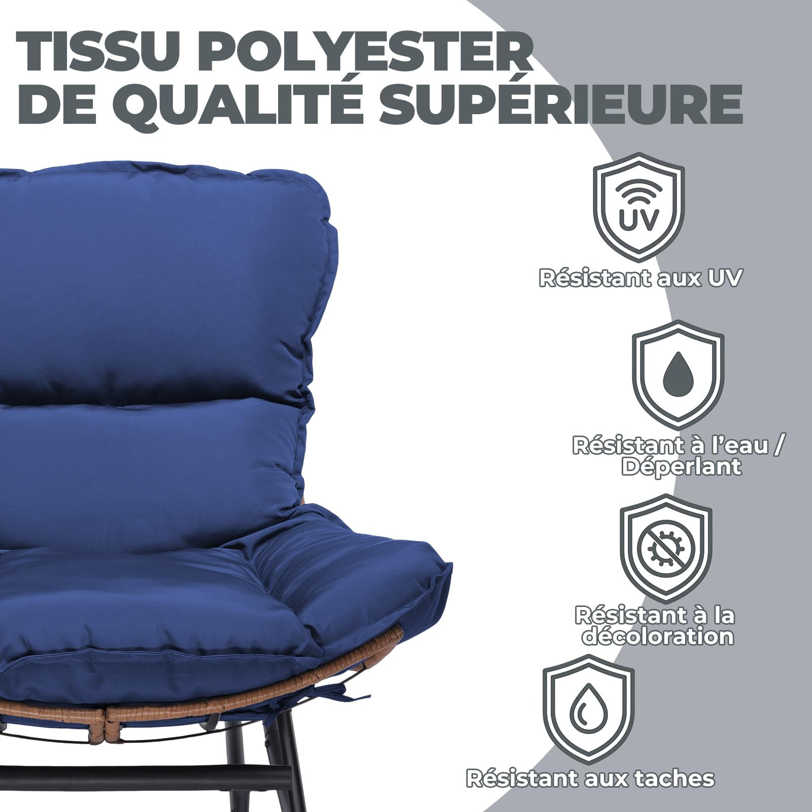 COMHOMA Fauteuil à bascule, fauteuil à bascule, fauteuil de relaxation, structure en acier, repose-pieds extensible, coussin amovible, charge maximale : 136 kg, pour chambre à coucher, salon, terrasse