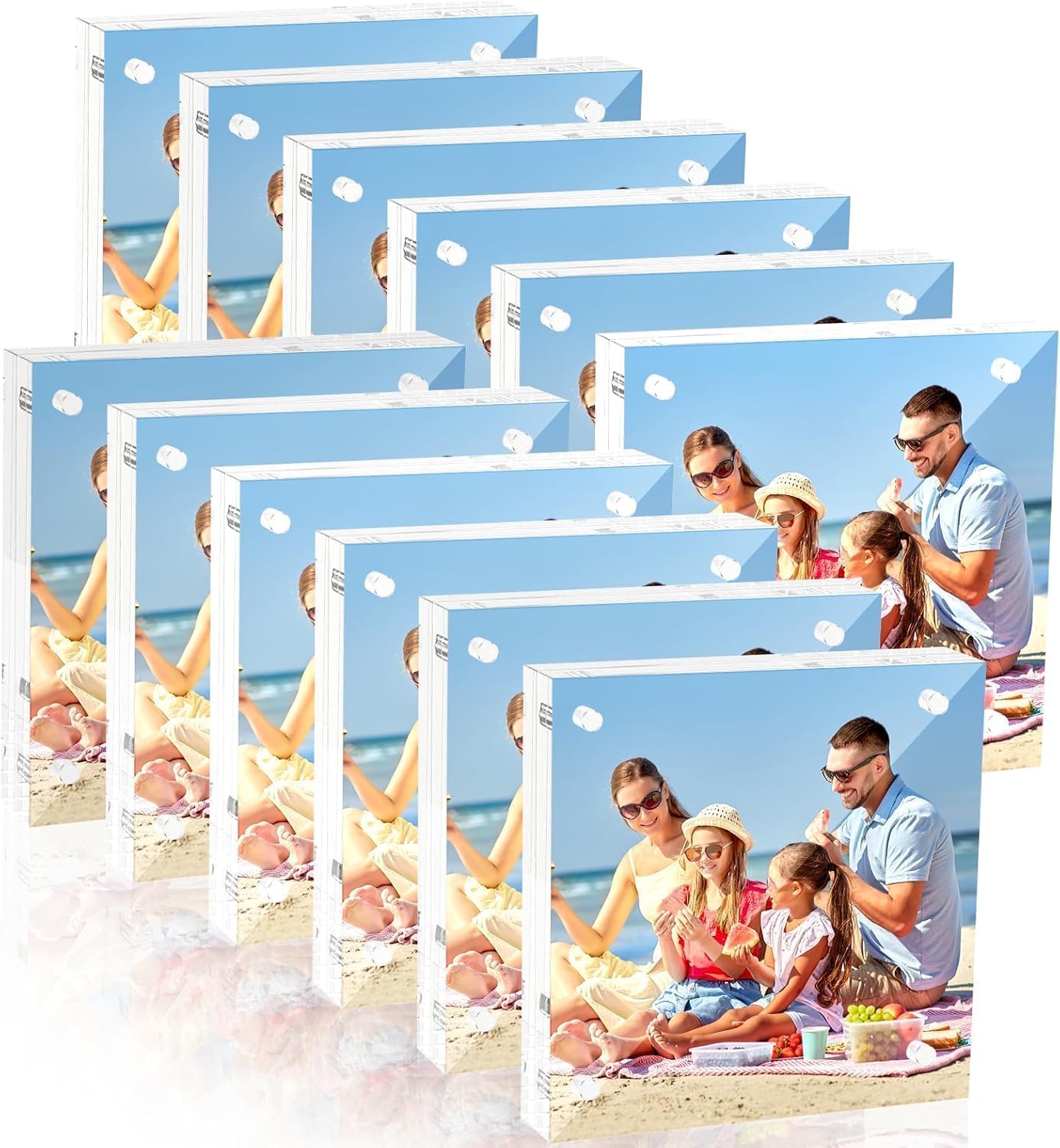 Photo 1 of kuchisity 4'' x 4'' Acrylic Picture Frames 12 Pcs, Clear Double Sided Magnetic Photo Frames,Wedding Table Numbers Frameless Picture Frame Desktop Display Holder for Office Home Decoration