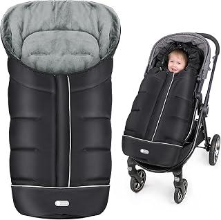 IvyWind Universal Stroller Footmuff - Waterproof Winter Bunting Bag, Warm Crystal Velvet Toddler Cover for Cold Weather, Black