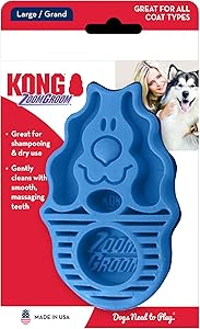 KONG Zoom Groom 犬用ブラシ グルーミングとマッサージ 抜け毛と角質を取り除く ブルー