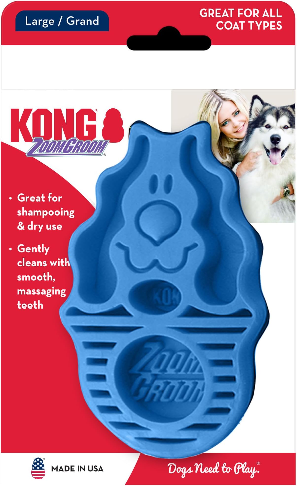 Zoom Groom Dog Brush, Groom and Massage While Removing Loose Hair and Dead Skin - Blue