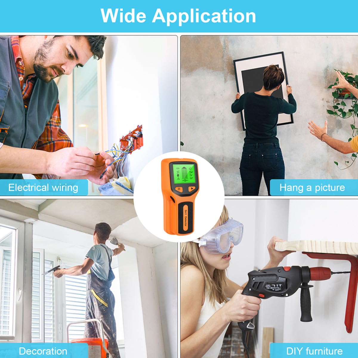 Healeved Détecteur Mural de Métaux et Bois avec Écran Lcd, Capteur Électronique Abs Précis pour Projets de Rénovation à Domicile, Détection Rapide des Montants et Câblages