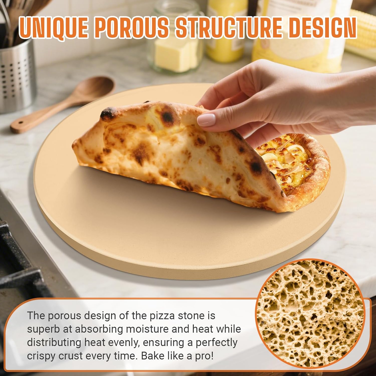 16 Inch Round Pizza Stone for Oven - Cordierite Baking Stone for Pizza, Cookies & Bread, Even Heating, Thermal Shock Resistant, Grill Pizza Stone with Stainless Steel Cutter & 20 PCS Parchment Papers