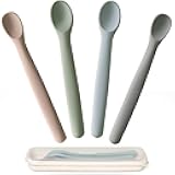 Silicone Baby Spoons Set of 4, Two Sizes Feeding Spoon for First Stage 4+ Months, Baby Utensils with Case, Toddler Led Weaning Spoons, Bendable, Chewproof & Boil-proof