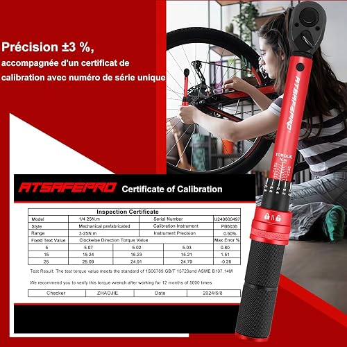 ATsafepro Chiave Dinamometrica Bici 1/4 Pollici, Chiave Dinamometrica Moto 3-25NM Precisione ± 3%,Chiave Bicicletta 72 Denti per la Manutenzione di Biciclette e Motociclo - 6