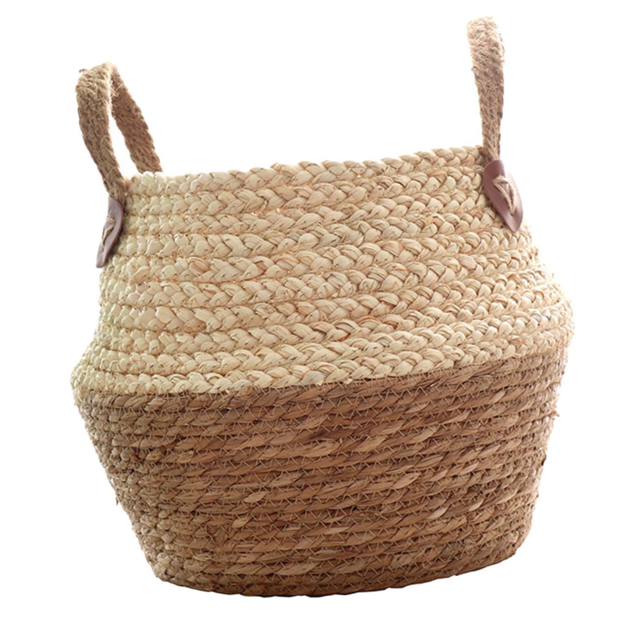 OUNONA Handmade Straw Flower Basket Large Plant Basket Wicker Handles Storage Decor Hand-woven Rustic