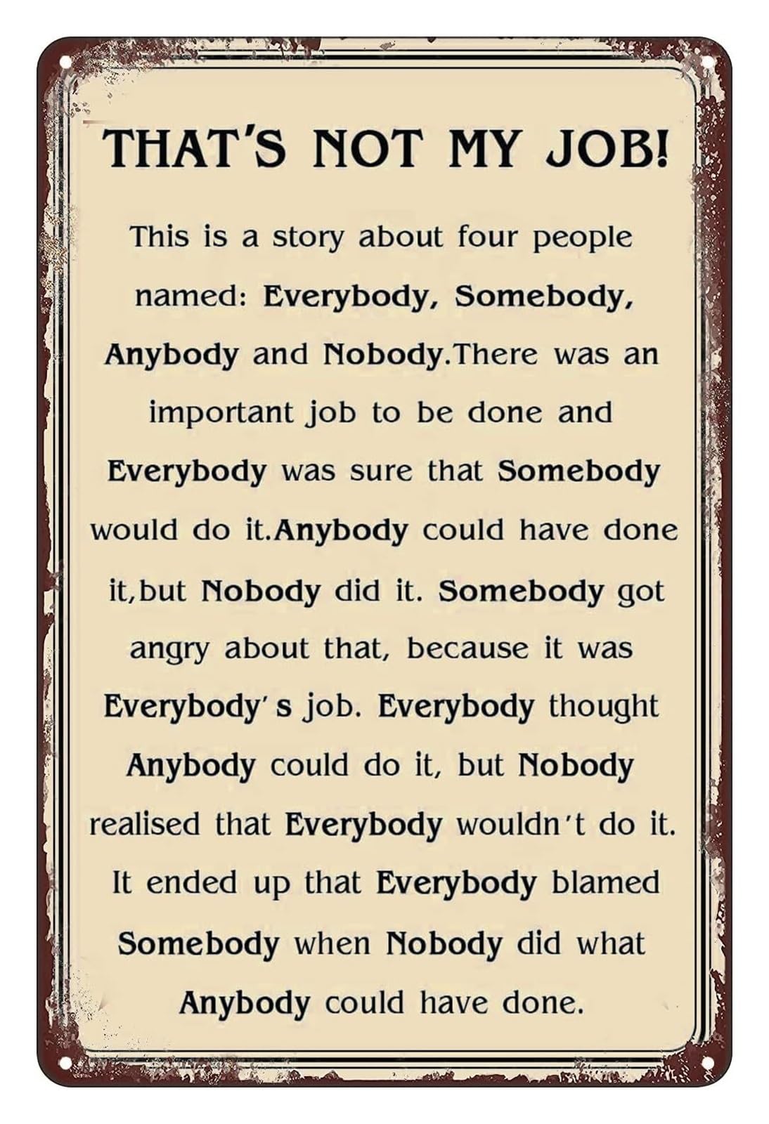 IDGTTLDF 12"X 16" Vintage Metal Tin Sign - That's Not My Job Sign - Wall-Art Plaque Decor For Home Bar Pub Club Cafe Garage Country