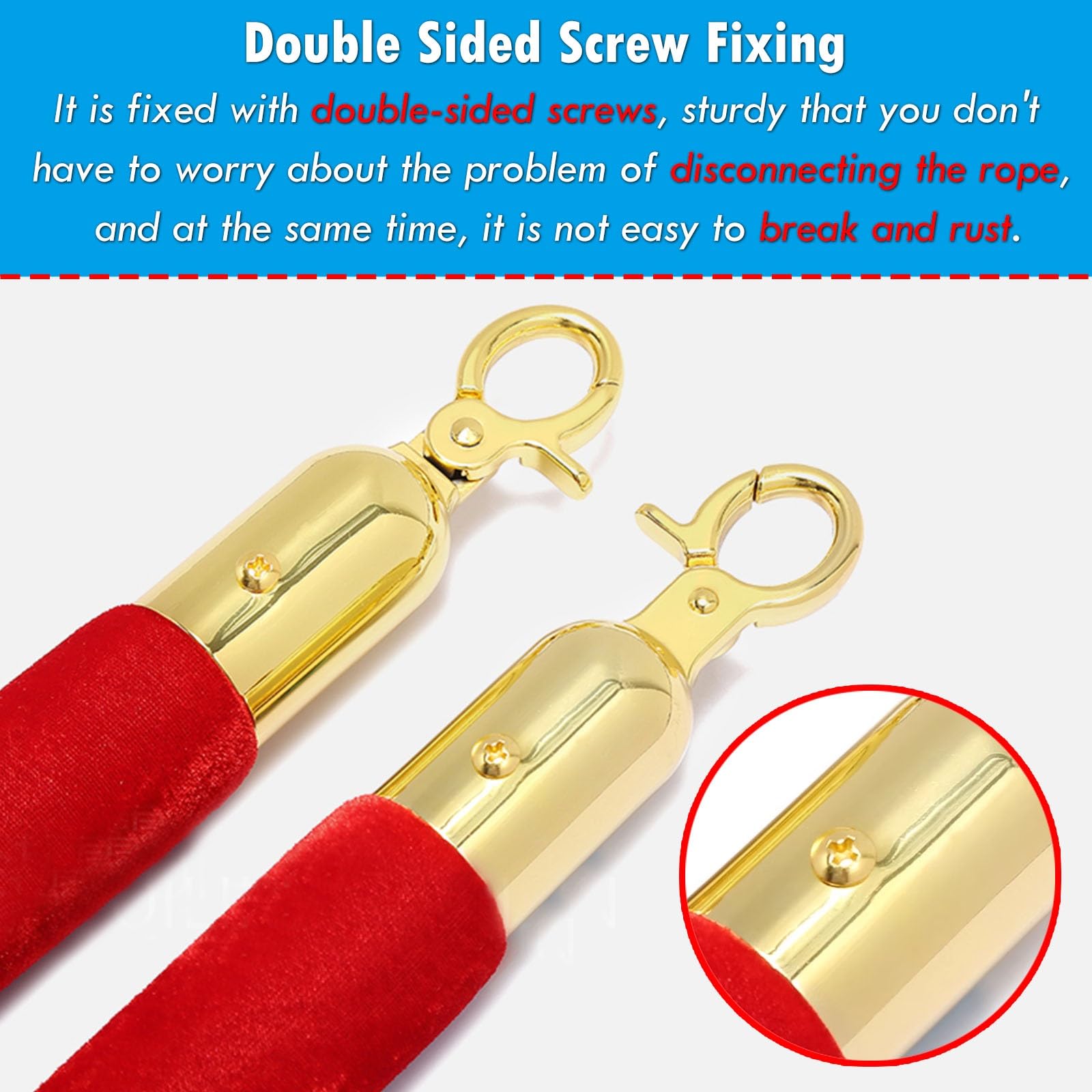 Confezione da 2 corde per coda VIP da 50 a 150 cm nero/blu/rosso con ganci argento/oro, corda per il controllo e la gestione della folla soluzione durevole della linea di coda