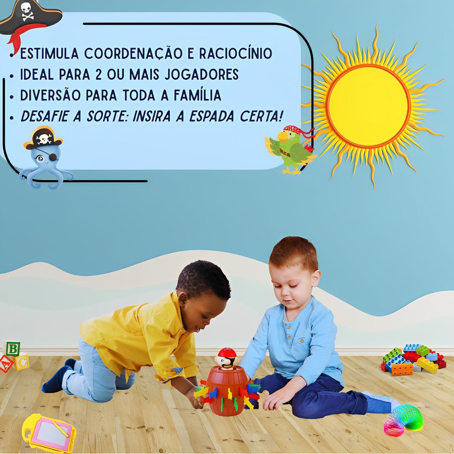 Pula Pirata Barril Educativo Infantil, Jogo Interativo e Divertido para Meninos e Meninas de Todas as Idades Pula Pirata Barril Educativo Infantil, Jogo Interativo e Divertido para Meninos e Meninas de Todas as Idades
