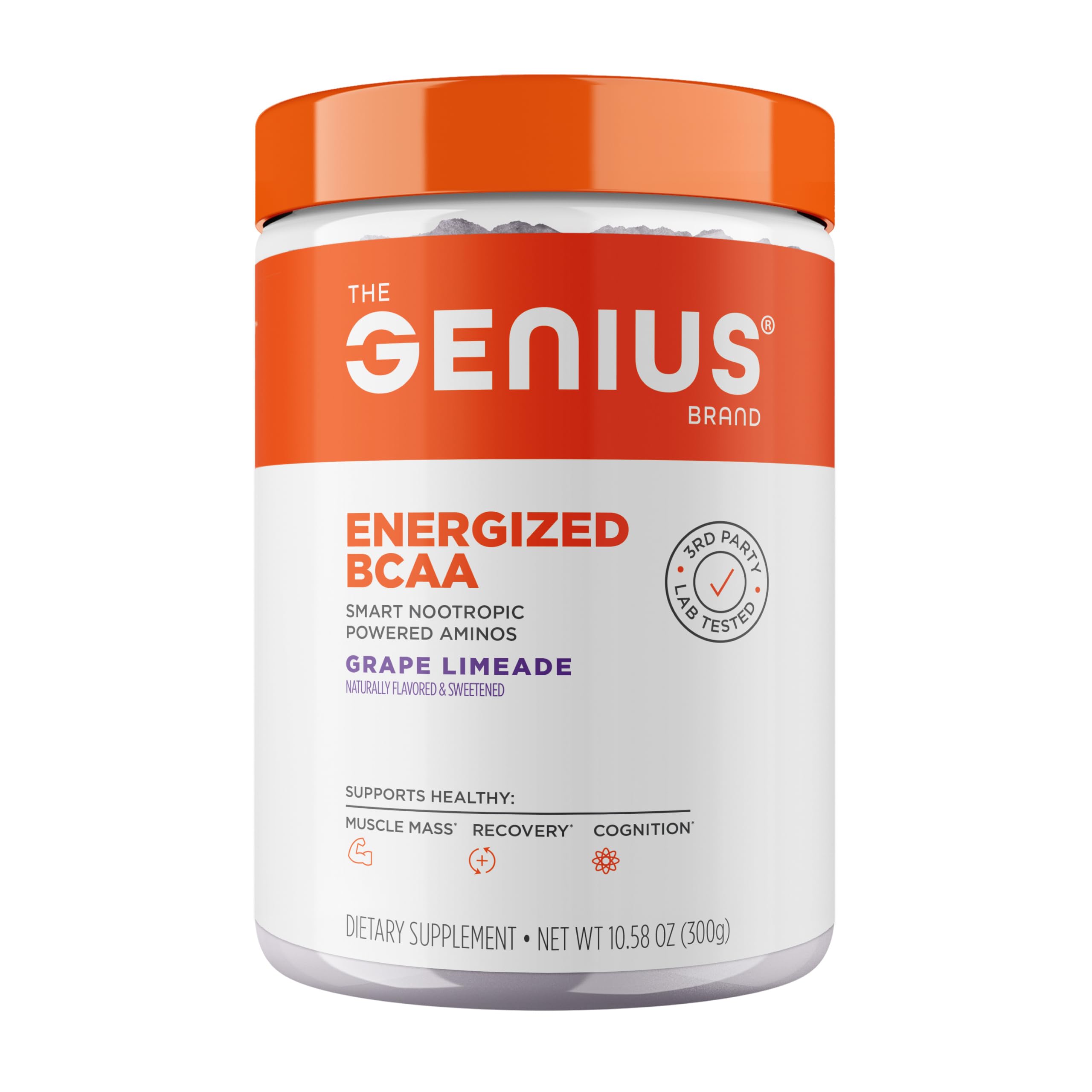 Genius BCAA Powder - 5g Vegan BCAAs L-Glutamine, Cognizin & Rhodiola Muscle Recovery Energy Support 100mg Caffeine Pre, Intra, Post-Workout Nootropic Supplement for Focus & Performance - Grape Limeade