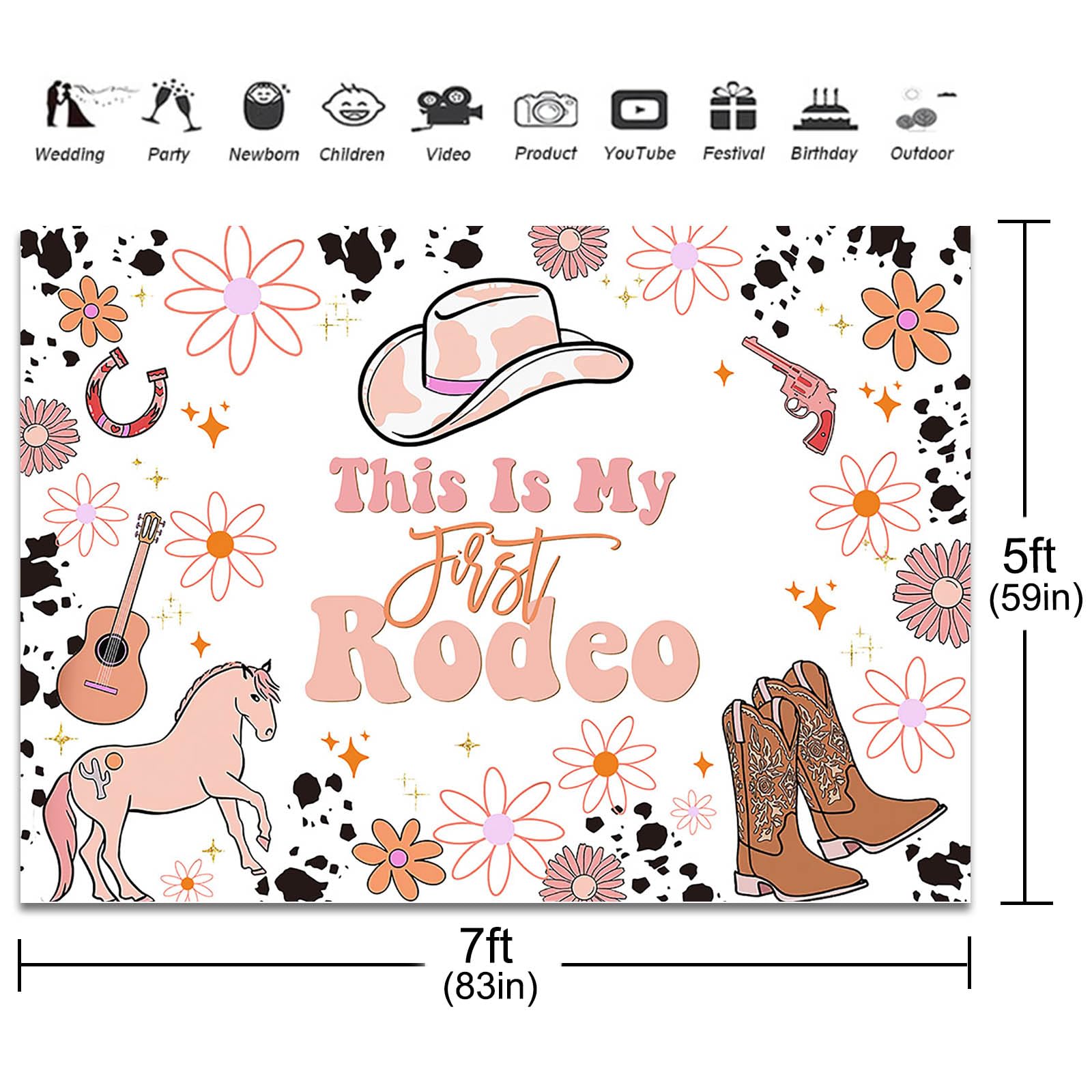 Western Cowgirl Geburtstagshintergrund 'My First Rodeo' – 2,1 X 1,5 M, Vinyl, Für 1. Geburtstag & Fotobox