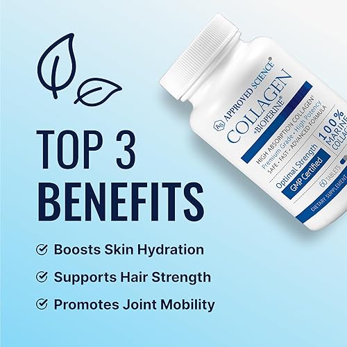 Miniatura 3 de Approved Science Pastillas de colágeno  Colágeno marino absorbible tipo I y III  360 comprimidos  Cabello sano, piel y articulaciones  Vitamina C,