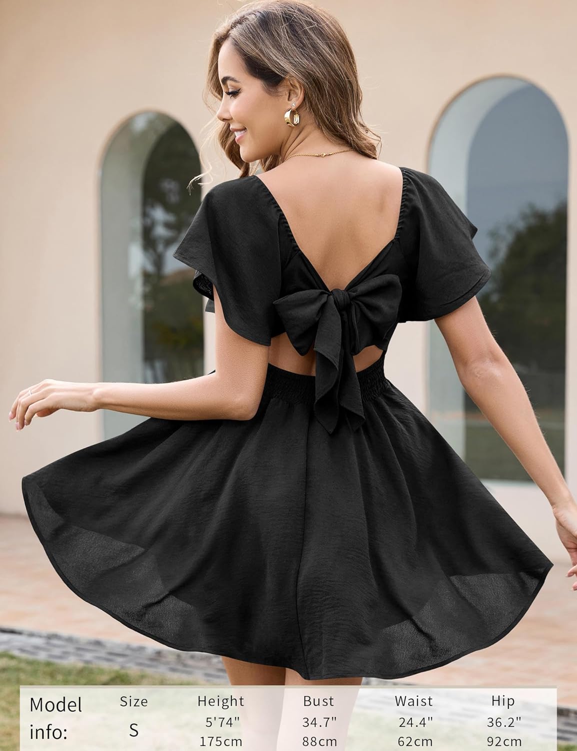 Florboom Women's Sweetheart Knot Front Dress Flutter Sleeve Tie Back A-Line Chiffon Mini Dresses - Image 6