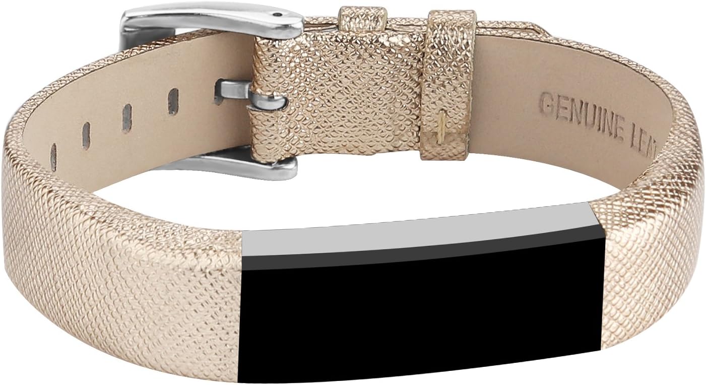 POY Replacement Bands Compatible for Fitbit Alta and Fitbit Alta HR, Genuine Leather Wristbands, Gold
