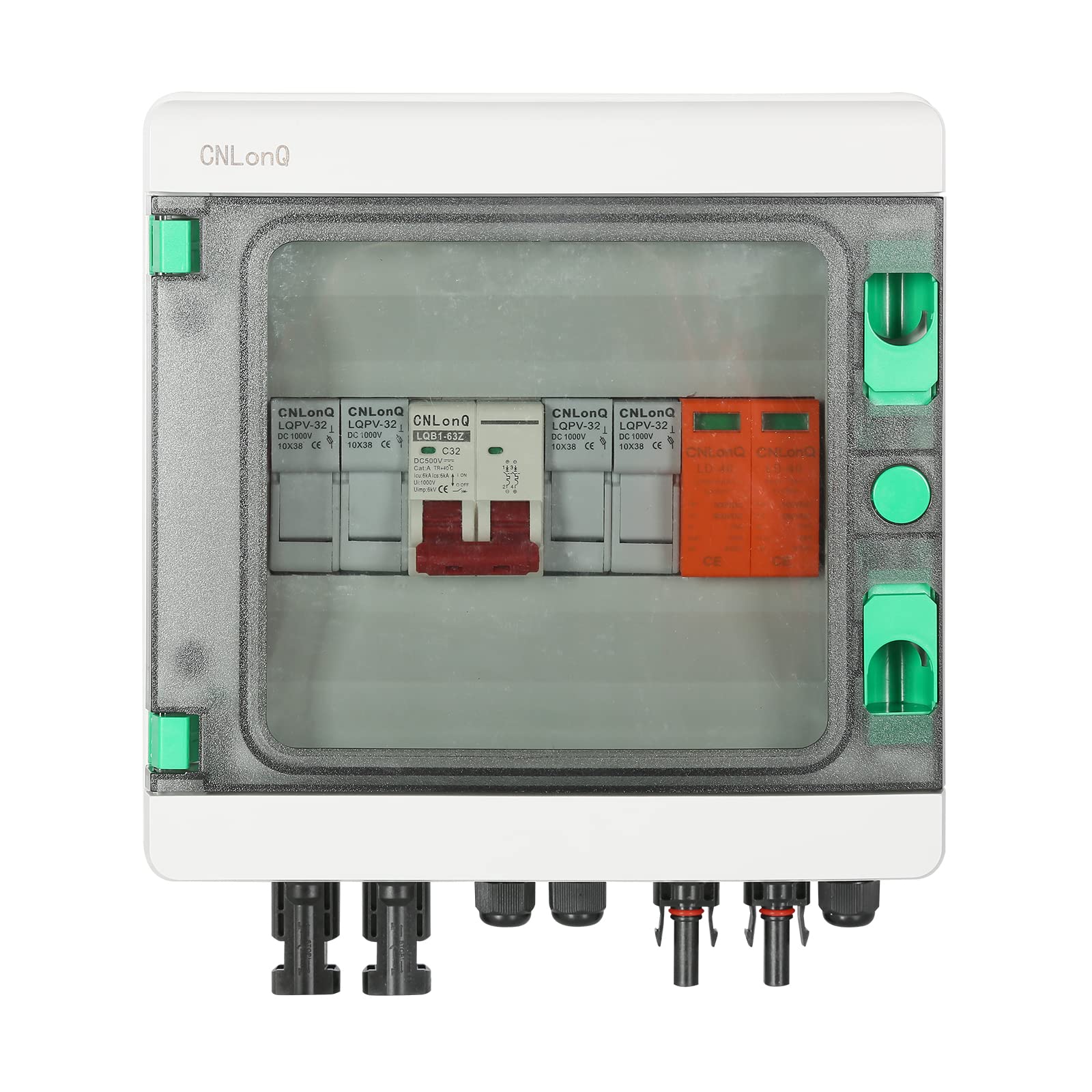Jadeshay Boîte de Combinaison Photovoltaïque, Boîte de Jonction Solaire avec Disjoncteur 32A Parafoudre DC et Connecteur Solaire, 500V 32A 2 en 1 Sortie pour Système Solaire