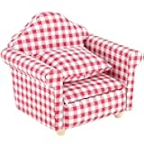 Doll House Sofa Arm Chair, 1:12 Scale Wooden Dollhouse Miniature Funiture Decor Couch with Pillow, Play Toy