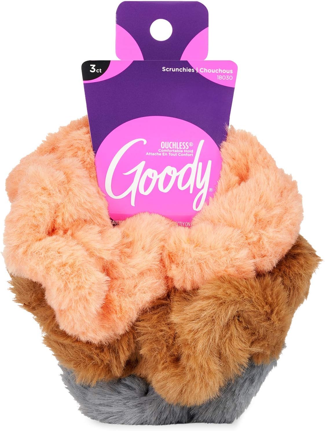 GoodyHair Scrunchie - 3 Count, Faux Fur - Help Keep Hairs In Place - Hair Accessories to Style With Ease and Keep Your Hair Secured - For All Hair Types - Pain Free
